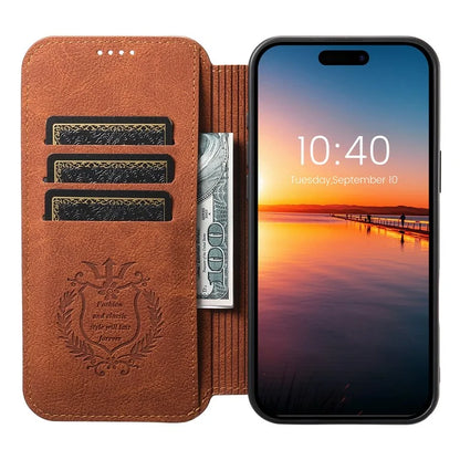 SUTENI J06 For iPhone 16 Plus Case Litchi Texture Leather Wallet Phone Shell Compatible with MagSafe