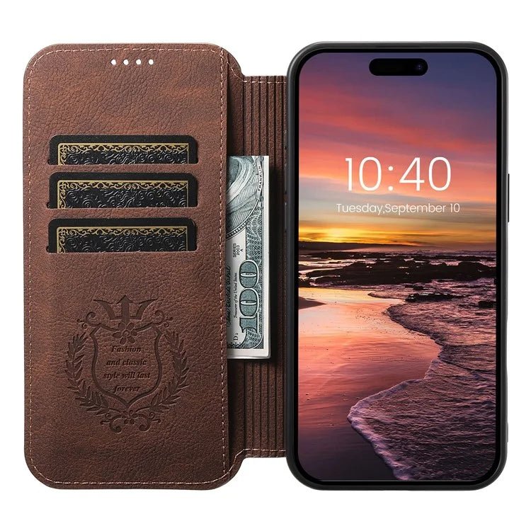 SUTENI J06 For iPhone 16 Plus Case Litchi Texture Leather Wallet Phone Shell Compatible with MagSafe
