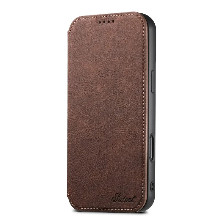 SUTENI J06 For iPhone 16 Plus Case Litchi Texture Leather Wallet Phone Shell Compatible with MagSafe