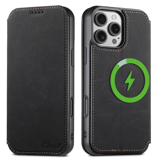 SUTENI J06 For iPhone 16 Pro Max Case Litchi Texture Leather Wallet Phone Shell Compatible with MagSafe