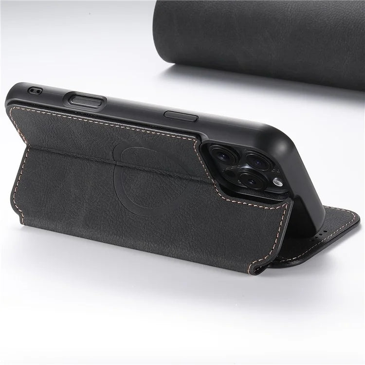 SUTENI J06 For iPhone 16 Pro Max Case Litchi Texture Leather Wallet Phone Shell Compatible with MagSafe