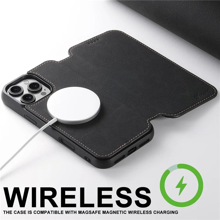 SUTENI J06 For iPhone 16 Pro Max Case Litchi Texture Leather Wallet Phone Shell Compatible with MagSafe