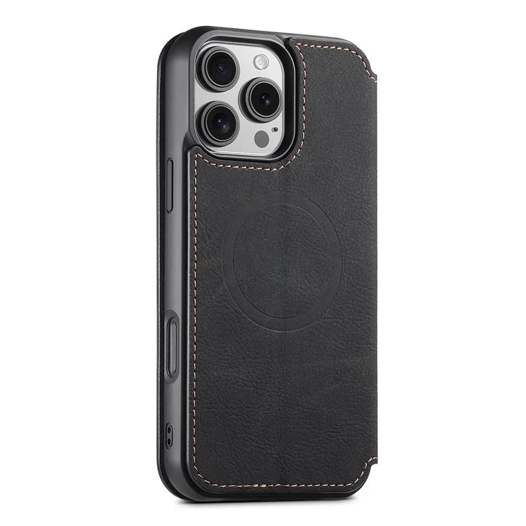 SUTENI J06 For iPhone 16 Pro Max Case Litchi Texture Leather Wallet Phone Shell Compatible with MagSafe