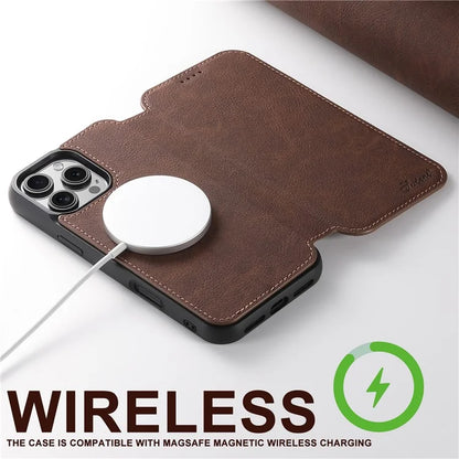 SUTENI J06 For iPhone 16 Pro Max Case Litchi Texture Leather Wallet Phone Shell Compatible with MagSafe