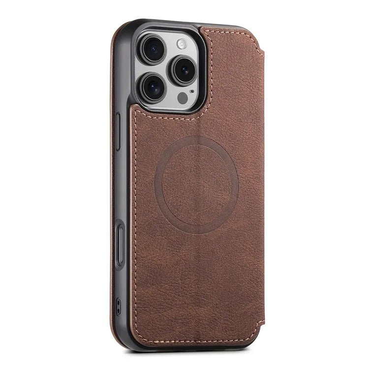 SUTENI J06 For iPhone 16 Pro Max Case Litchi Texture Leather Wallet Phone Shell Compatible with MagSafe