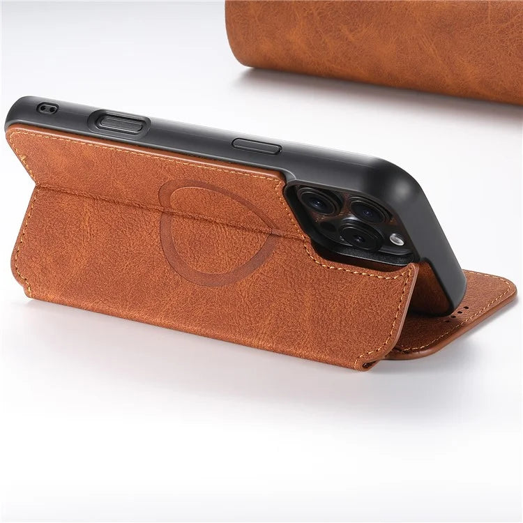 SUTENI J06 For iPhone 16 Pro Max Case Litchi Texture Leather Wallet Phone Shell Compatible with MagSafe