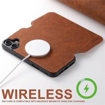 SUTENI J06 For iPhone 16 Pro Max Case Litchi Texture Leather Wallet Phone Shell Compatible with MagSafe