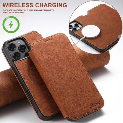 SUTENI J06 For iPhone 16 Pro Max Case Litchi Texture Leather Wallet Phone Shell Compatible with MagSafe