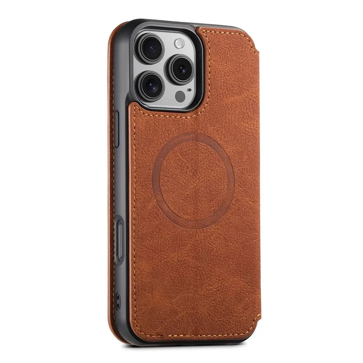 SUTENI J06 For iPhone 16 Pro Max Case Litchi Texture Leather Wallet Phone Shell Compatible with MagSafe