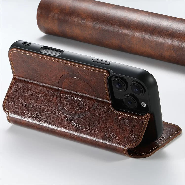 SUTENI J06 For iPhone 16 Pro Max Case Compatible with MagSafe Textured PU Leather Flip Phone Cover