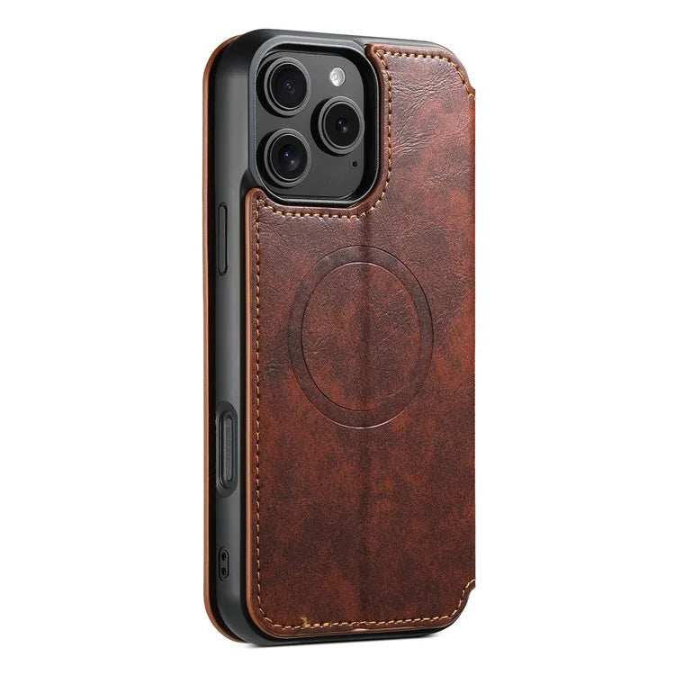 SUTENI J06 For iPhone 16 Pro Max Case Compatible with MagSafe Textured PU Leather Flip Phone Cover
