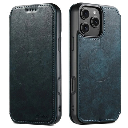 SUTENI J06 For iPhone 16 Pro Max Case Compatible with MagSafe Textured PU Leather Flip Phone Cover