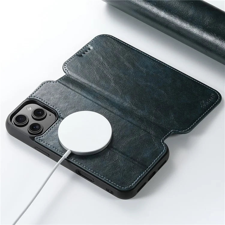 SUTENI J06 For iPhone 16 Pro Max Case Compatible with MagSafe Textured PU Leather Flip Phone Cover
