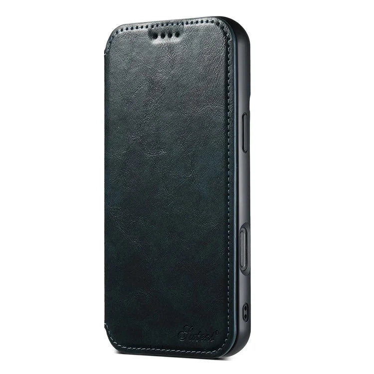SUTENI J06 For iPhone 16 Pro Max Case Compatible with MagSafe Textured PU Leather Flip Phone Cover