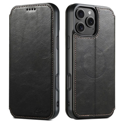 SUTENI J06 For iPhone 16 Pro Max Case Compatible with MagSafe Textured PU Leather Flip Phone Cover