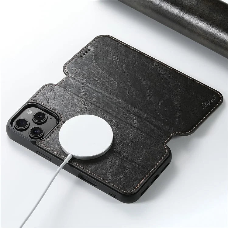 SUTENI J06 For iPhone 16 Pro Max Case Compatible with MagSafe Textured PU Leather Flip Phone Cover