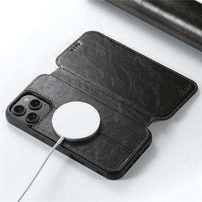 SUTENI J06 For iPhone 16 Pro Max Case Compatible with MagSafe Textured PU Leather Flip Phone Cover