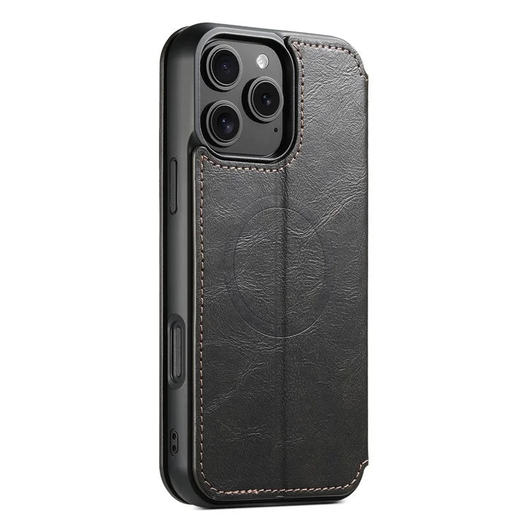 SUTENI J06 For iPhone 16 Pro Max Case Compatible with MagSafe Textured PU Leather Flip Phone Cover