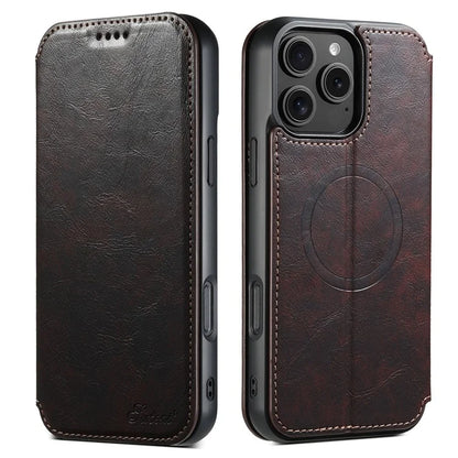 SUTENI J06 For iPhone 16 Pro Max Case Compatible with MagSafe Textured PU Leather Flip Phone Cover