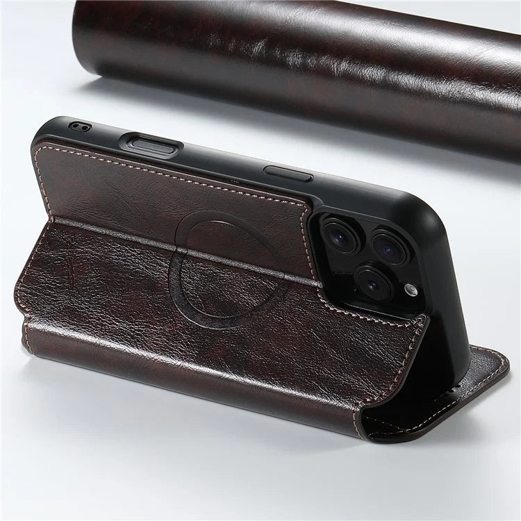 SUTENI J06 For iPhone 16 Pro Max Case Compatible with MagSafe Textured PU Leather Flip Phone Cover
