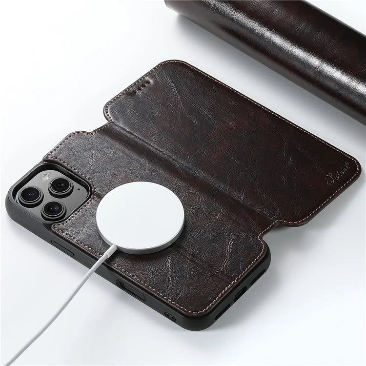 SUTENI J06 For iPhone 16 Pro Max Case Compatible with MagSafe Textured PU Leather Flip Phone Cover