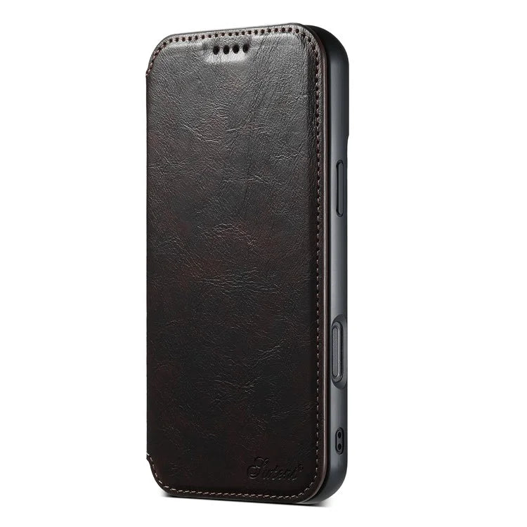 SUTENI J06 For iPhone 16 Pro Max Case Compatible with MagSafe Textured PU Leather Flip Phone Cover