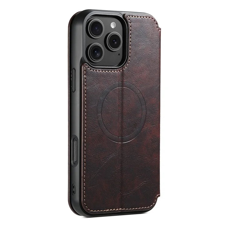 SUTENI J06 For iPhone 16 Pro Max Case Compatible with MagSafe Textured PU Leather Flip Phone Cover