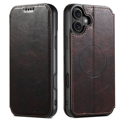 SUTENI J06 For iPhone 16 Case Compatible with MagSafe Textured PU Leather Flip Phone Cover
