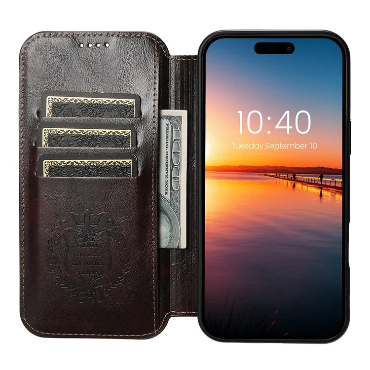 SUTENI J06 For iPhone 16 Case Compatible with MagSafe Textured PU Leather Flip Phone Cover