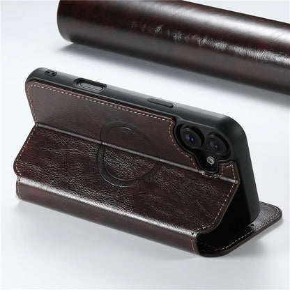 SUTENI J06 For iPhone 16 Case Compatible with MagSafe Textured PU Leather Flip Phone Cover