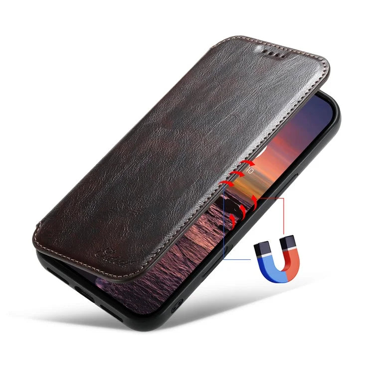 SUTENI J06 For iPhone 16 Case Compatible with MagSafe Textured PU Leather Flip Phone Cover