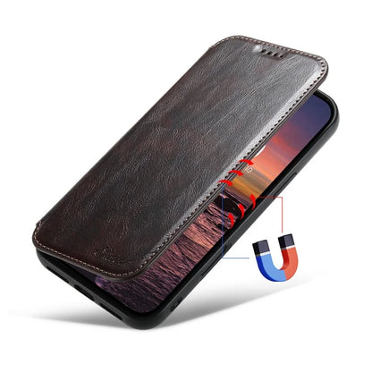 SUTENI J06 For iPhone 16 Case Compatible with MagSafe Textured PU Leather Flip Phone Cover