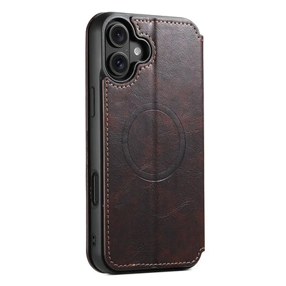 SUTENI J06 For iPhone 16 Case Compatible with MagSafe Textured PU Leather Flip Phone Cover