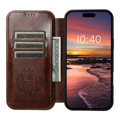 SUTENI J06 For iPhone 16 Case Compatible with MagSafe Textured PU Leather Flip Phone Cover