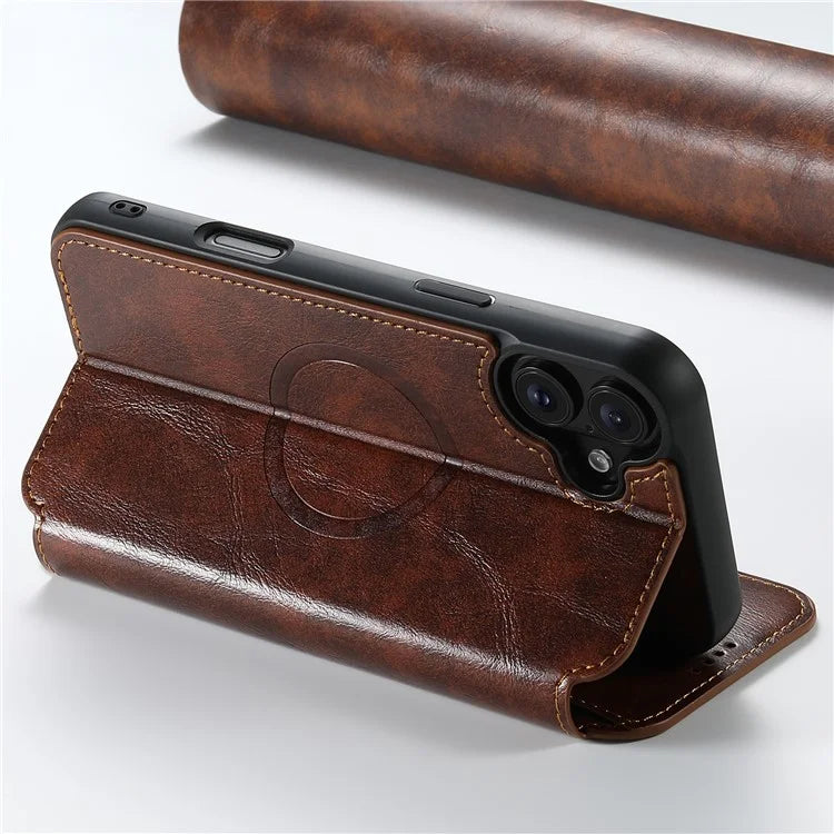 SUTENI J06 For iPhone 16 Case Compatible with MagSafe Textured PU Leather Flip Phone Cover