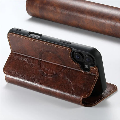 SUTENI J06 For iPhone 16 Case Compatible with MagSafe Textured PU Leather Flip Phone Cover