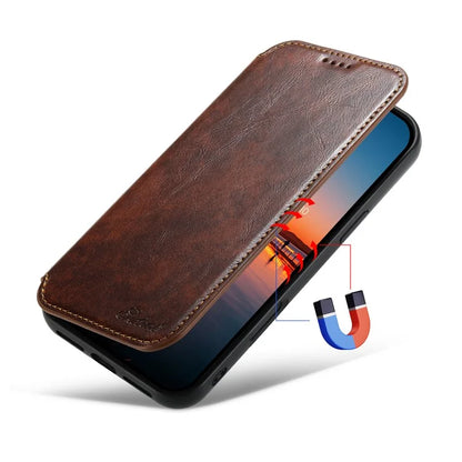 SUTENI J06 For iPhone 16 Case Compatible with MagSafe Textured PU Leather Flip Phone Cover