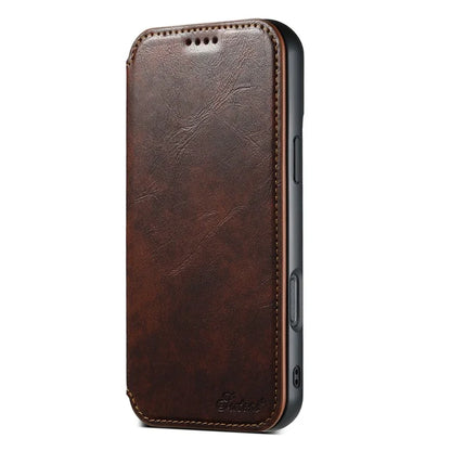 SUTENI J06 For iPhone 16 Case Compatible with MagSafe Textured PU Leather Flip Phone Cover