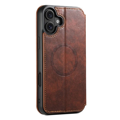 SUTENI J06 For iPhone 16 Case Compatible with MagSafe Textured PU Leather Flip Phone Cover