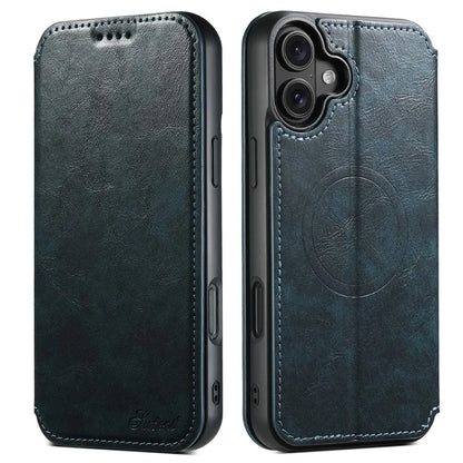 SUTENI J06 For iPhone 16 Case Compatible with MagSafe Textured PU Leather Flip Phone Cover