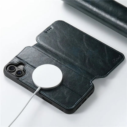 SUTENI J06 For iPhone 16 Case Compatible with MagSafe Textured PU Leather Flip Phone Cover