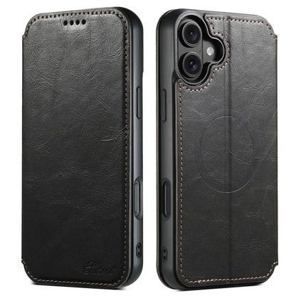 SUTENI J06 For iPhone 16 Case Compatible with MagSafe Textured PU Leather Flip Phone Cover