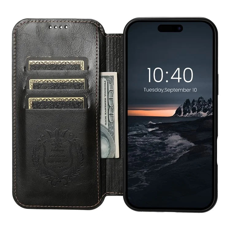 SUTENI J06 For iPhone 16 Case Compatible with MagSafe Textured PU Leather Flip Phone Cover