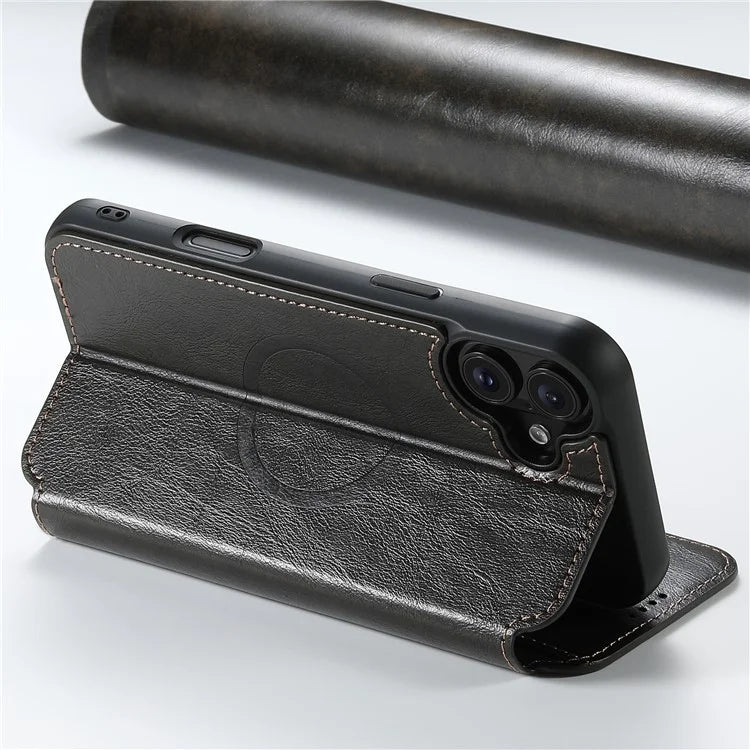 SUTENI J06 For iPhone 16 Case Compatible with MagSafe Textured PU Leather Flip Phone Cover