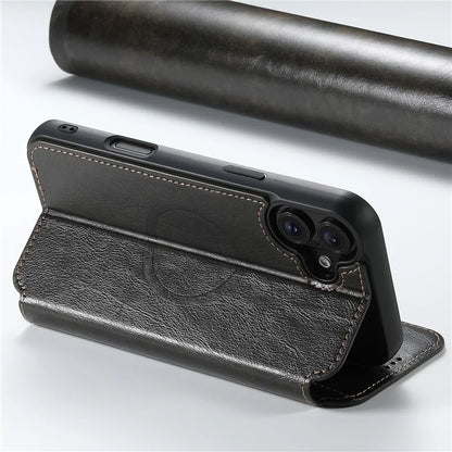 SUTENI J06 For iPhone 16 Case Compatible with MagSafe Textured PU Leather Flip Phone Cover