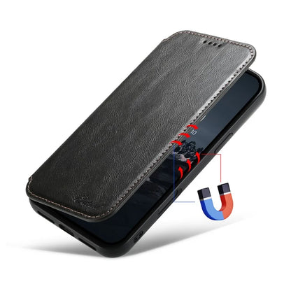 SUTENI J06 For iPhone 16 Case Compatible with MagSafe Textured PU Leather Flip Phone Cover