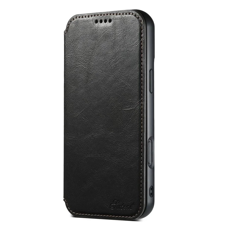 SUTENI J06 For iPhone 16 Case Compatible with MagSafe Textured PU Leather Flip Phone Cover