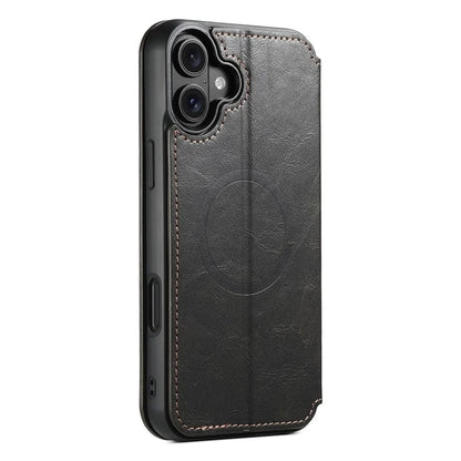 SUTENI J06 For iPhone 16 Case Compatible with MagSafe Textured PU Leather Flip Phone Cover