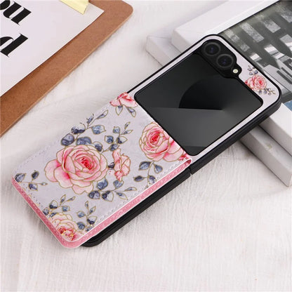 For Samsung Galaxy Z Flip6 5G / Flip5 5G Case Flower Pattern PU+TPU Phone Cover Card Slots
