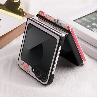 For Samsung Galaxy Z Flip6 5G / Flip5 5G Case Flower Pattern PU+TPU Phone Cover Card Slots
